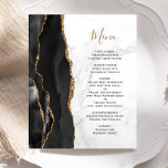 Menu Mariage du Marbre blanc d'âge d'or noir Budge<br><div class="desc">Le bord gauche de cet élégant menu mariage moderne comporte une bordure en aquarelle noire ornée d'une parties scintillant en faux or. Le texte personnalisable combine écriture manuscrite de couleur or et police de cuivre noir sur un arrière - plan en marbre blanc et gris. L'envers est assorti d'un design...</div>