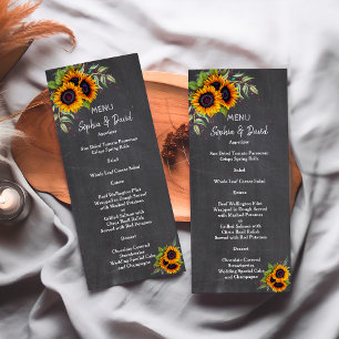 Menu Mariage du tableau de bord des tournesols aqu