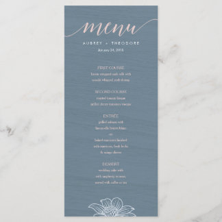 Menu Mariage Dusty Blue & Blush Flowers - Dark