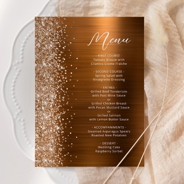 Menu Mariage écriture Glitter Cuivre Glam (Créateur téléchargé)