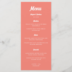 Menu Mariage écriture moderne rose corail