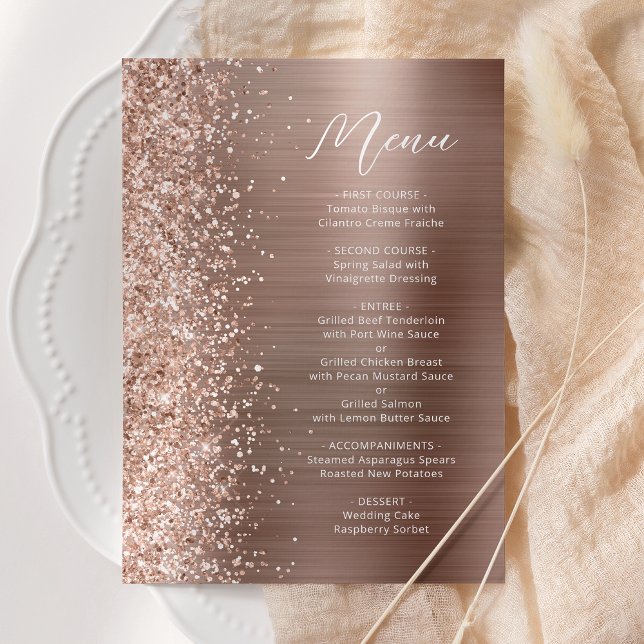 Menu Mariage écriture pailletée Glam Rose Gold (Créateur téléchargé)