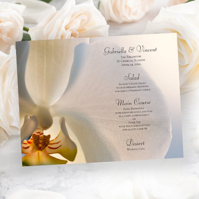 Menu Mariage Élégance Fleur Orchidée Blanche (Créateur téléchargé)