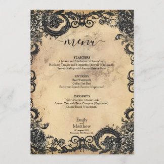 Menu Mariage Élégance Gothique Victorienne