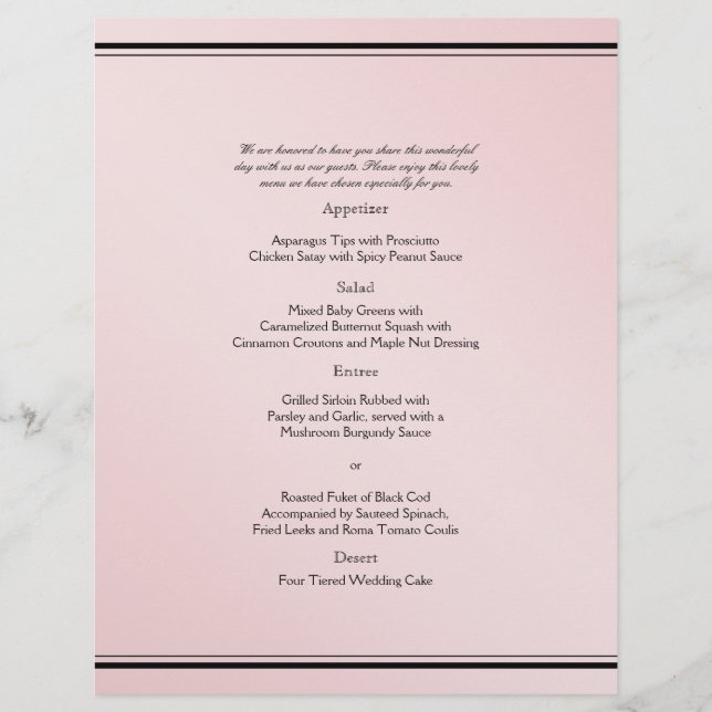 Menu Mariage Élégance rose vif (Devant)