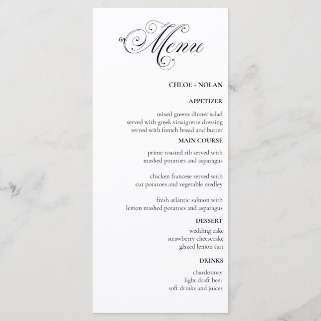 Menu Mariage élégant (Devant)
