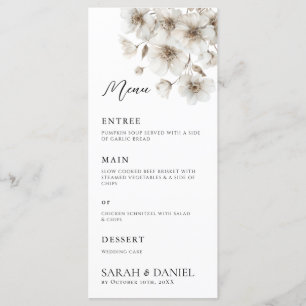 Menu Mariage élégant à fleurs rustiques blanches
