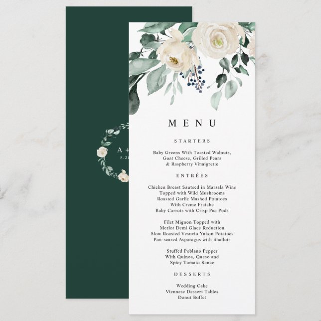 Menu Mariage Élégant à la Verdure Émeraude (Devant / Derrière)