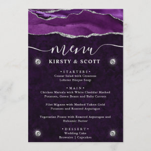 Menu Mariage élégant à l'agate violette et argent