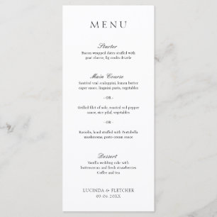 Menu Mariage élégant à l'ancienne en noir et blanc