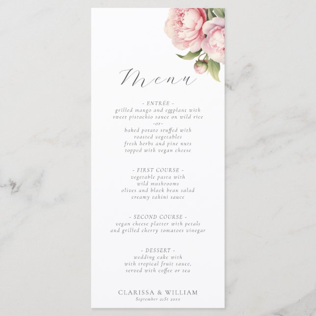Menu Mariage Élégant à l'Aquarelle avec Écriture Floral (Devant)