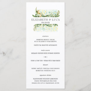 Menu Mariage Élégant à l'Aquarelle Méditerranéen Olive
