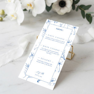 Menu Mariage Élégant à l'Art en Ligne Floral Bleu Pouss