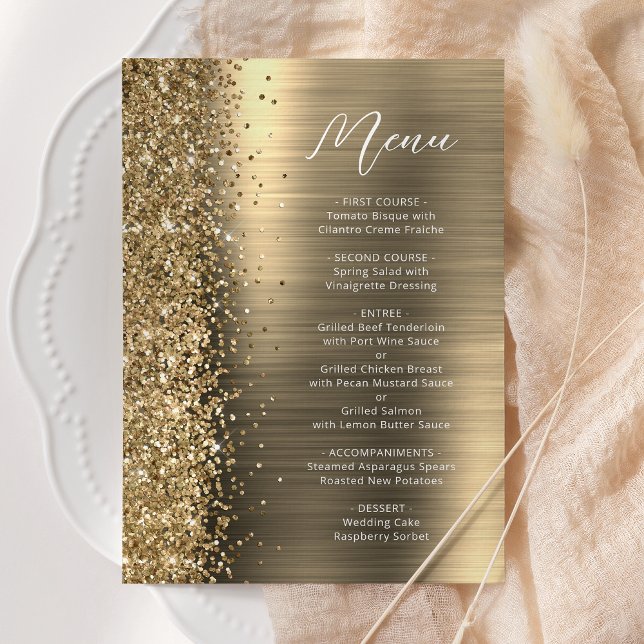 Menu Mariage élégant à l'écriture glam paillettes or (Créateur téléchargé)