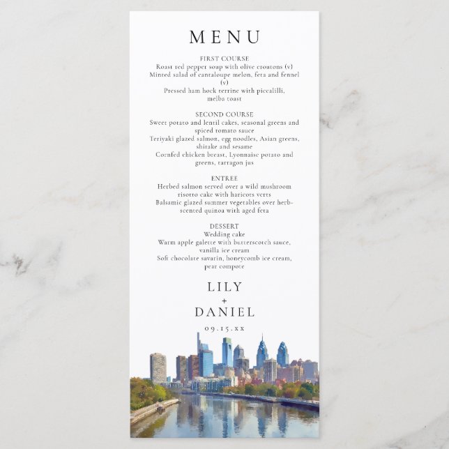 Menu Mariage élégant à Philadelphie avec vue sur la vil (Devant)