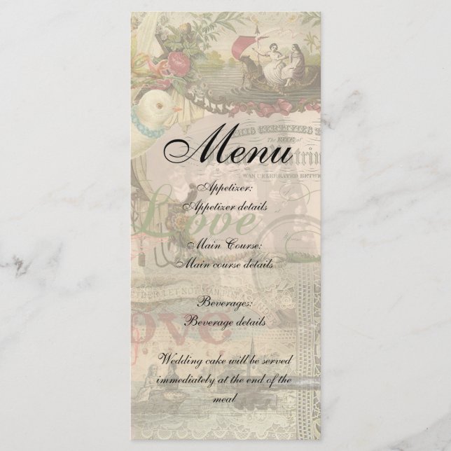 Menu Mariage élégant Antique Mariage Vintage (Devant)