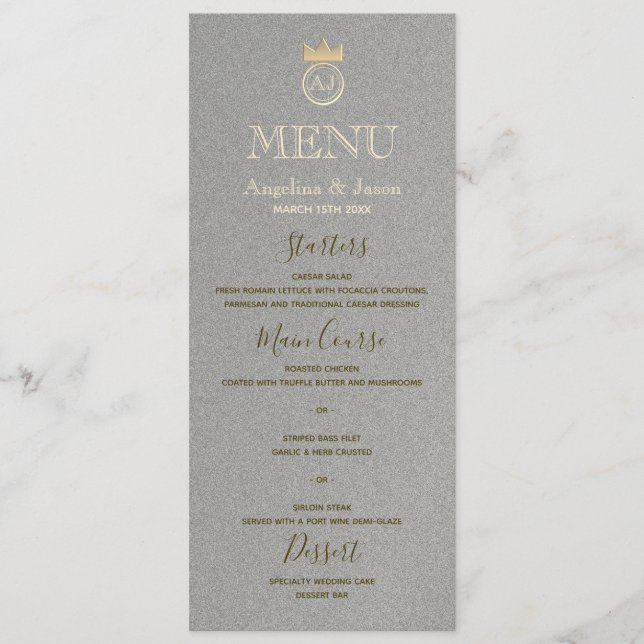 Menu Mariage Élégant Argent (Devant)