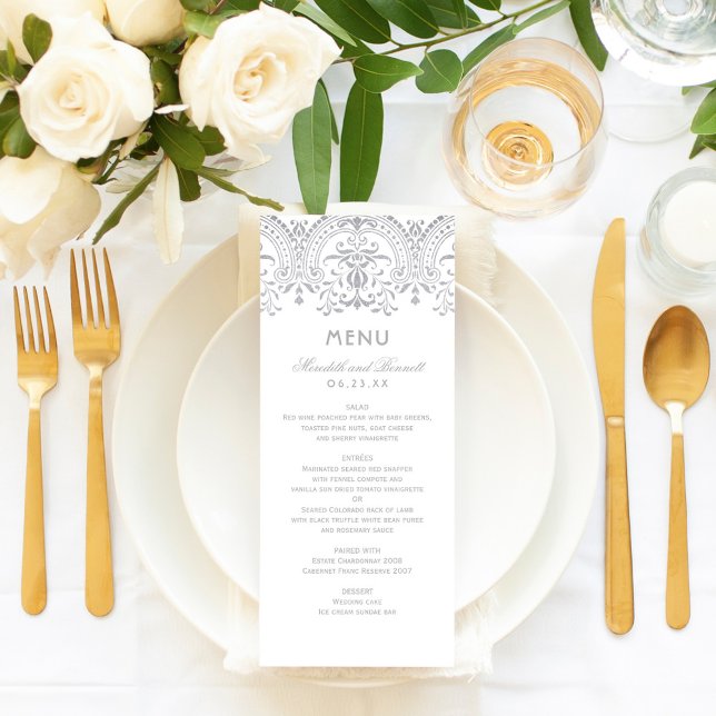 Menu Mariage élégant argenté glamour vintage (Créateur téléchargé)