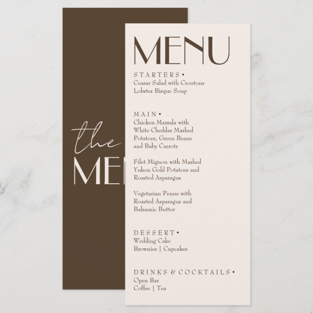 Menu Mariage élégant au chocolat brun rétro à l'ancienn (Devant / Derrière)