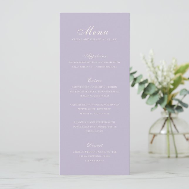 Menu Mariage Élégant au Lilas Classique (Debout devant)