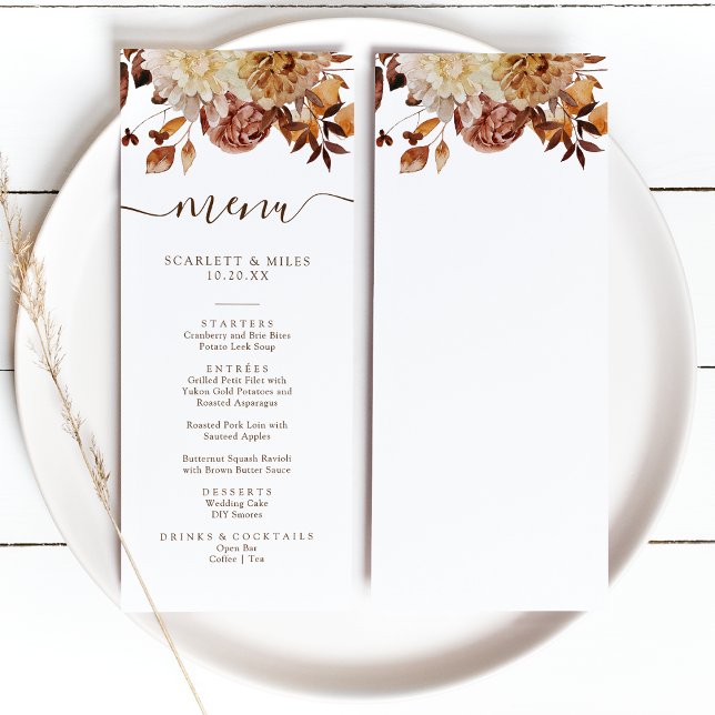 Menu Mariage Élégant aux Feuilles d'Automne (Elegant Fall Leaves Wedding Menuby Painted Paperie
)