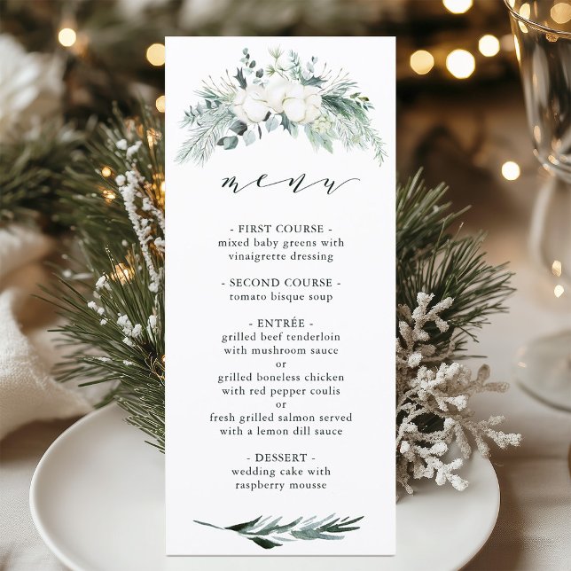 Menu Mariage Élégant aux Fleurs d'Épinette et de Coton (Créateur téléchargé)