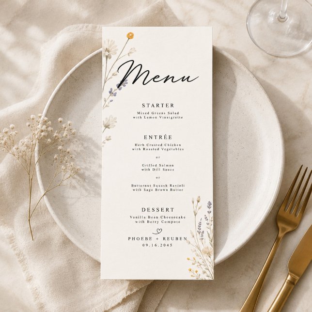 Menu Mariage Élégant aux Fleurs Sauvages  (Créateur téléchargé)