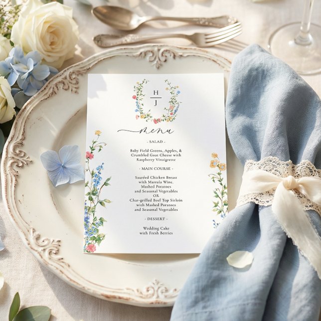 Menu Mariage Élégant aux Fleurs Sauvages Colorées (Créateur téléchargé)