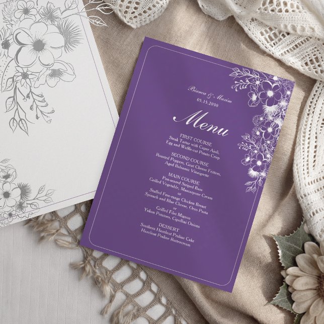 Menu Mariage Élégant aux Fleurs Violettes (Créateur téléchargé)