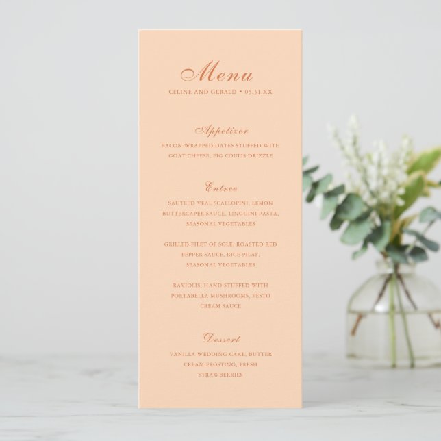 Menu Mariage Élégant aux Pêches Classiques (Debout devant)