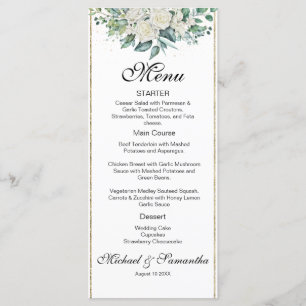 Menu Mariage Élégant aux Roses et Lys Blancs