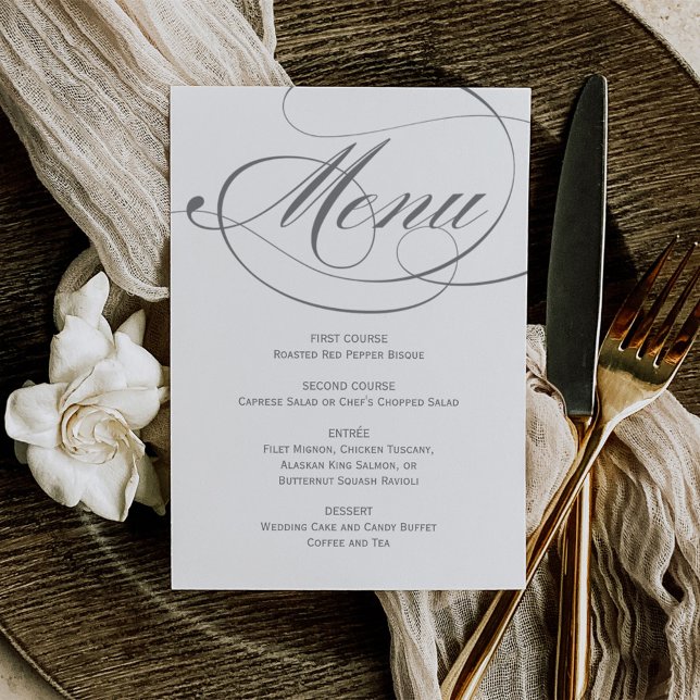 Menu Mariage élégant avec calligraphie grise (Créateur téléchargé)