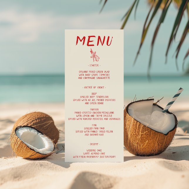 Menu Mariage élégant avec écriture au pinceau rouge (Créateur téléchargé)