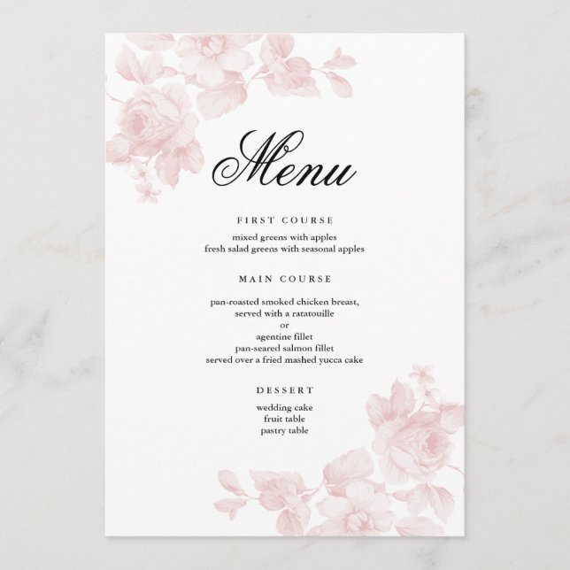 Menu Mariage élégant avec écriture florale (Devant)