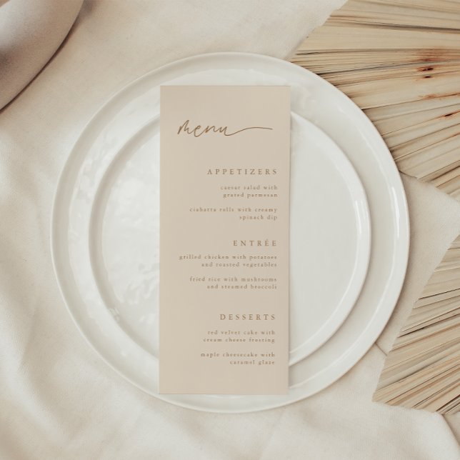 Menu Mariage élégant beige avec écriture (Créateur téléchargé)