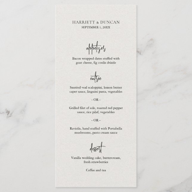 Menu Mariage élégant Beige Beige neutre intemporel (Devant)
