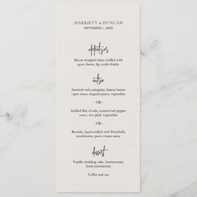 Menu Mariage Élégant Beige Intemporel (Devant)