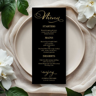 Menu mariage Élégant Black Gold Faux Foil Script