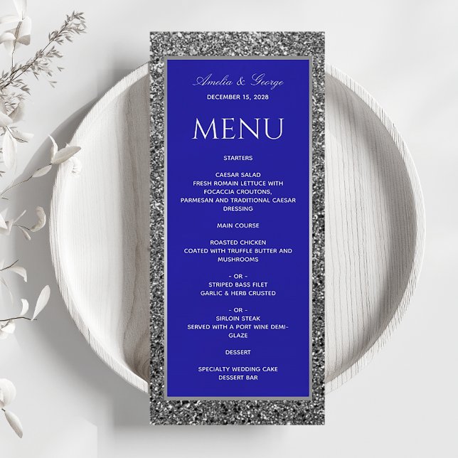 Menu Mariage Élégant Bleu Argent  (Créateur téléchargé)