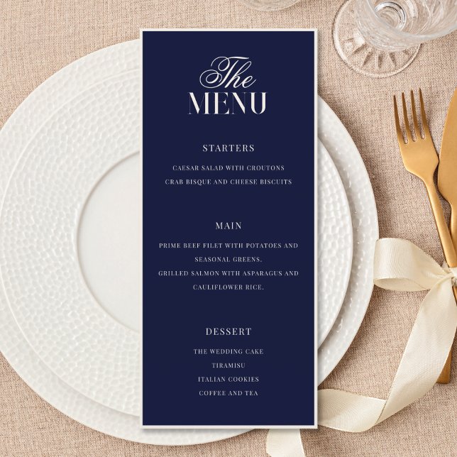 Menu Mariage Élégant Bleu Nuit à l'Ancienne (Créateur téléchargé)