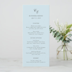 Menu Mariage Élégant Bleu Poudre Classique Monogramme