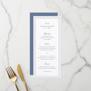 Menu Mariage Élégant Bleu Poussiéreux Classique