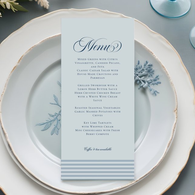 Menu Mariage Élégant Bord de Mer Rayure Bleue (Créateur téléchargé)