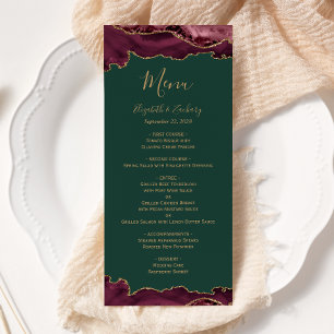 Menu Mariage élégant Bourgogne Or Agate Vert