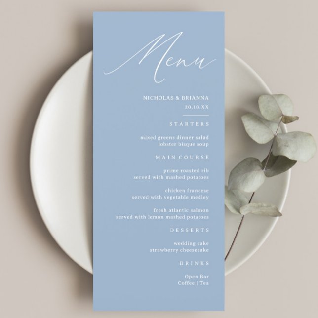 Menu Mariage élégant calligraphié bleu poussiéreux (Créateur téléchargé)