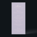Menu Mariage élégant Celine Lilac<br><div class="desc">Menus mariages classiques,  au design simple et intemporel,  avec script élégant et polices serif traditionnelles.</div>