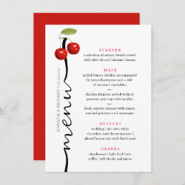 Menu Mariage élégant Cerises Rouge Blanc Rustique Fruit