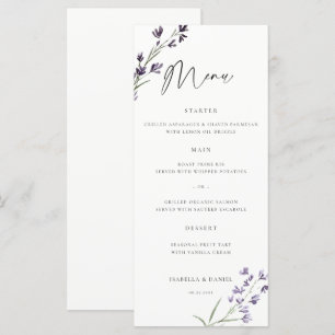 Menu Mariage Élégant Chic à l'Aquarelle Lavande