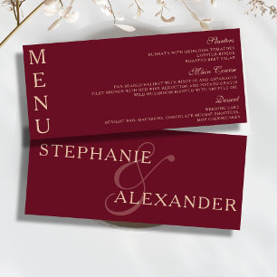 Menu Mariage Élégant Chic Burgundy Merlot Royal Dî