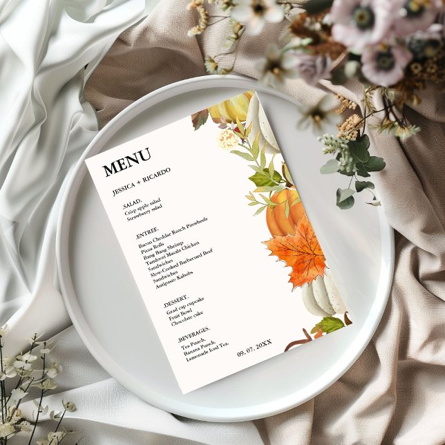 Menu Mariage Élégant Citrouille Feuilles d'automne (Créateur téléchargé)
